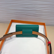 HM KELLY TEAL GREEN POCKET 18MM BELT CHERRY RED LEATHER GOLD HARDWARE