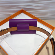 HM KELLY VIOLET PURPLE POCKET 18MM BELT WHITE LEATHER GOLD HARDWARE