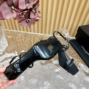 NUIT SANDALS 85 IN BLACK CREPE SATIN AND BLACK RHINESTONES