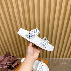 LV MONOGRAM SANDALS IN WHITE MULTICOLOR COATED CANVAS