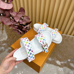LV MONOGRAM SANDALS IN WHITE MULTICOLOR COATED CANVAS