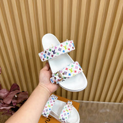 LV MONOGRAM SANDALS IN WHITE MULTICOLOR COATED CANVAS