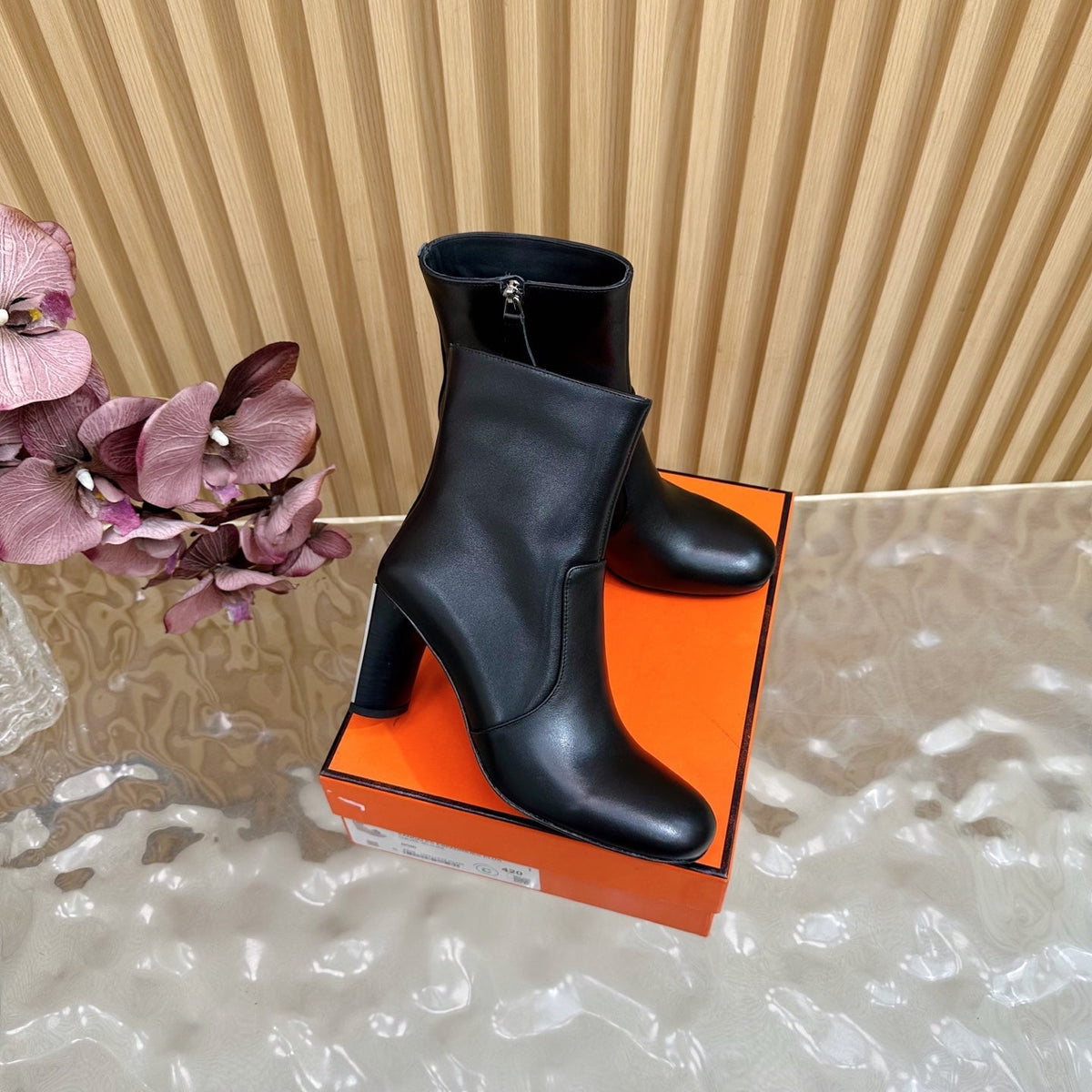 HM 25S ANKLE BOOTS 70 MM IN BLACK LAMBSKIN