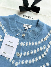 Chanel 25P Cardigan Light Blue Mix White Cashmere 237300