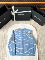 Chanel 25P Cardigan Light Blue Mix White Cashmere 237300