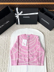 Chanel 25P Cardigan Pink Mix White Cashmere 237302