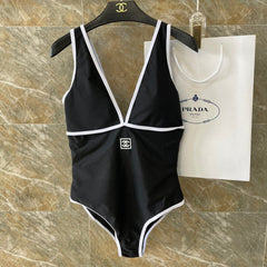 CC BIKINI SWIMSUIT SET IN BLACK AND WHITE TRIM 613725