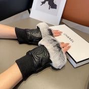 FINGERNESS GLOVES IN BLACK LAMBSKIN AND RABBIT FUR465054