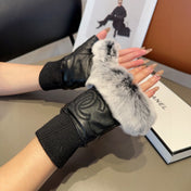 FINGERNESS GLOVES IN BLACK LAMBSKIN AND RABBIT FUR465054