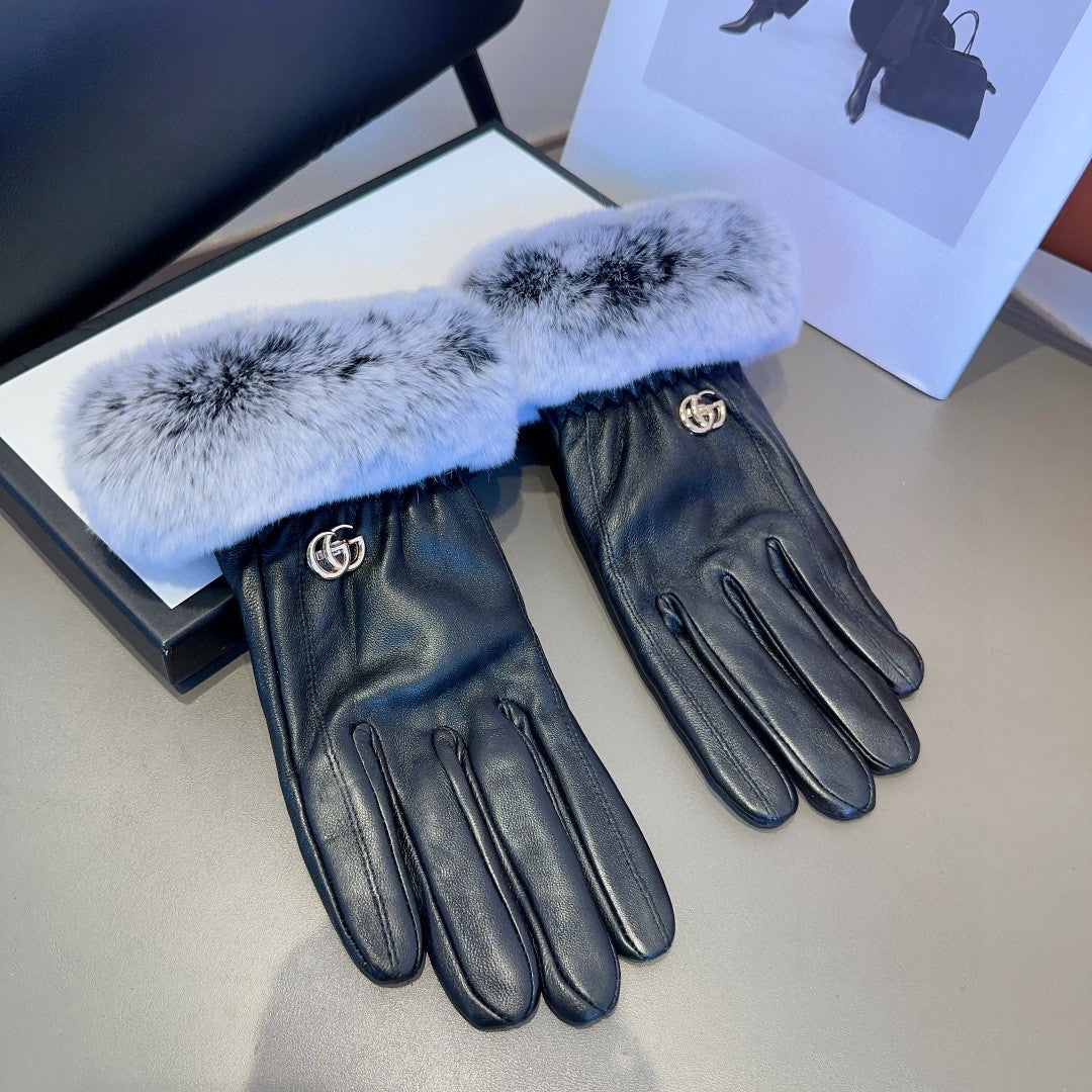 DOUBLE G GLOVES IN BLACK LAMBSKIN AND RABBIT FUR 466796