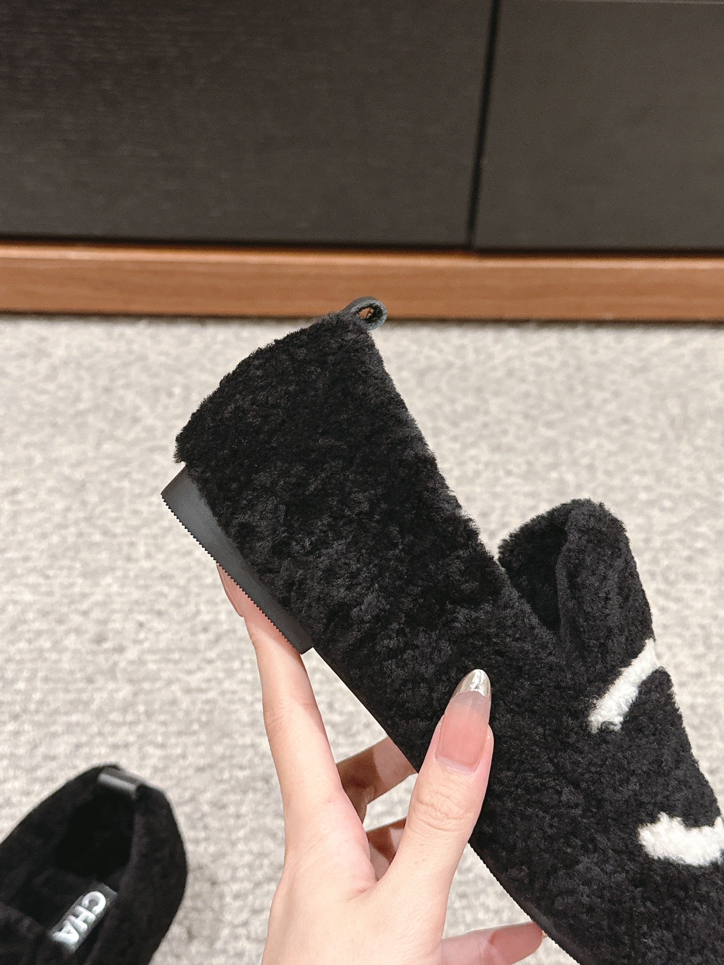 CC LOAFERS IN BLACK FLEECE WITH WHITE LOGO