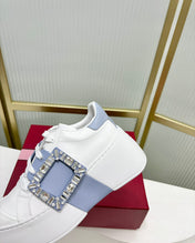 VIV' SKATE SNEAKERS IN WHITE CALFSKIN LIGHT BLUE GLITTER STRAP AND CRYSTAL BUCKLE