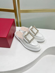 VIV' RANGERS MULES IN WHITE CALFSKIN CRYSTAL BUCKLE