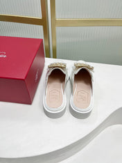 VIV' RANGERS MULES IN WHITE CALFSKIN CRYSTAL BUCKLE