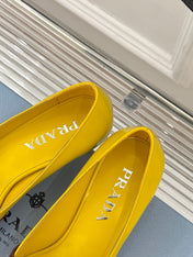 KITTEN HEEL PUMPS IN YELLOW MIX BROWN ORANGE CALFSKIN