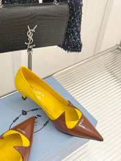 KITTEN HEEL PUMPS IN YELLOW MIX BROWN ORANGE CALFSKIN