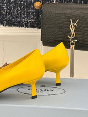 KITTEN HEEL PUMPS IN YELLOW MIX BROWN ORANGE CALFSKIN