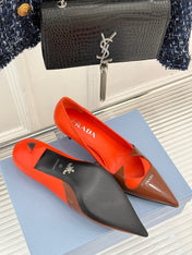 KITTEN HEEL PUMPS IN BROWN MIX ORANGE CALFSKIN