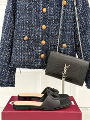 SLIDE SANDALS IN BURNT BLACK CALFSKIN