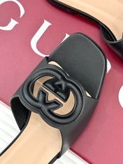SLIDE SANDALS IN BURNT BLACK CALFSKIN