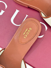 SLIDE SANDALS IN BROWN AND CREAM WHITE CALFSKIN