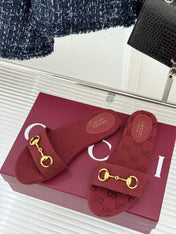 SLIDE SANDALS IN RED FABRIC EMBOSSED LOGO