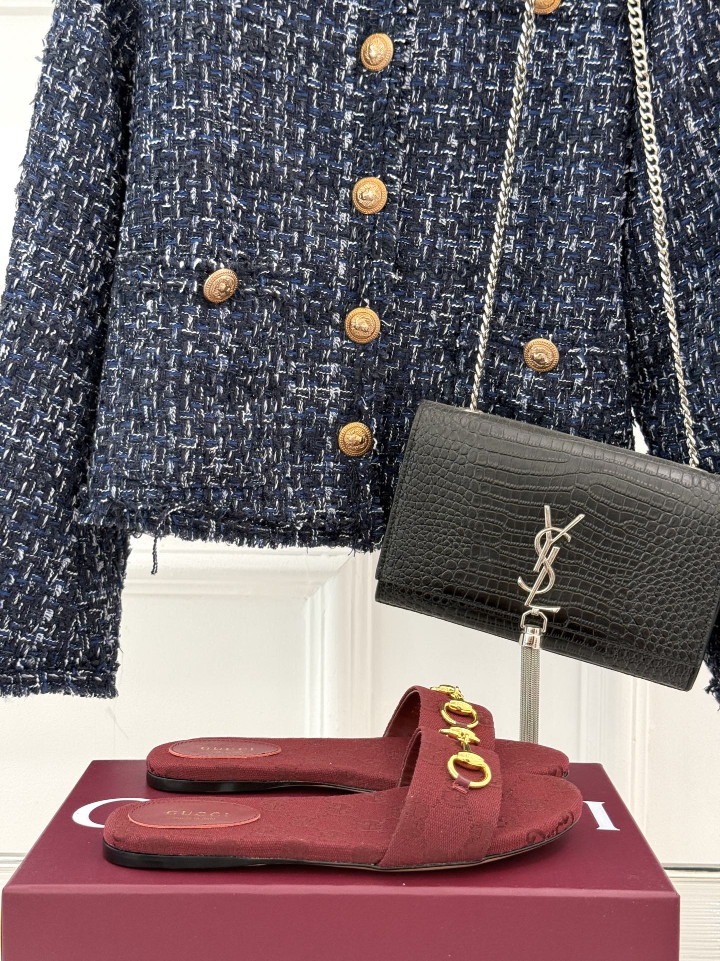 SLIDE SANDALS IN RED FABRIC EMBOSSED LOGO