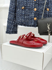 PRADA 25S DUAL MARY JANE BALLERINA MULES IN RED WINE CALFSKIN