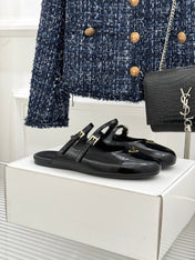 PRADA 25S DUAL MARY JANE BALLERINA MULES IN BLACK CALFSKIN