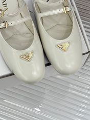PRADA 25S DUAL MARY JANE BALLERINA MULES IN IVORY CALFSKIN