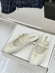 PRADA 25S DUAL MARY JANE BALLERINA MULES IN IVORY CALFSKIN