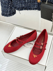PRADA 25S DOUBLE STRAP BALLERINAS IN RED WINE SATIN