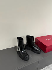 VIV' RANGERS CHELSEA ANKLE BOOTS IN BLACK CALFSKIN WITH SILVER CRYSTAL BUCKLE