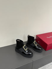 VIV' RANGERS CHELSEA BOOTIES IN BLACK CALFSKIN GOLD BUCKLE