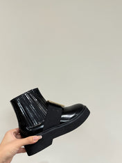 VIV' RANGERS CHELSEA BOOTIES IN BLACK CALFSKIN GOLD BUCKLE