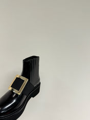 VIV' RANGERS CHELSEA BOOTIES IN BLACK CALFSKIN GOLD BUCKLE