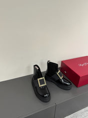 VIV' RANGERS CHELSEA BOOTIES IN BLACK CALFSKIN GOLD BUCKLE