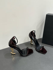 YSL HEELED SANDALS 25S 105 MM IN DARK RED GLOSSY LAMBSKIN