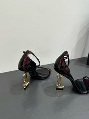 YSL HEELED SANDALS 25S 105 MM IN DARK RED GLOSSY LAMBSKIN