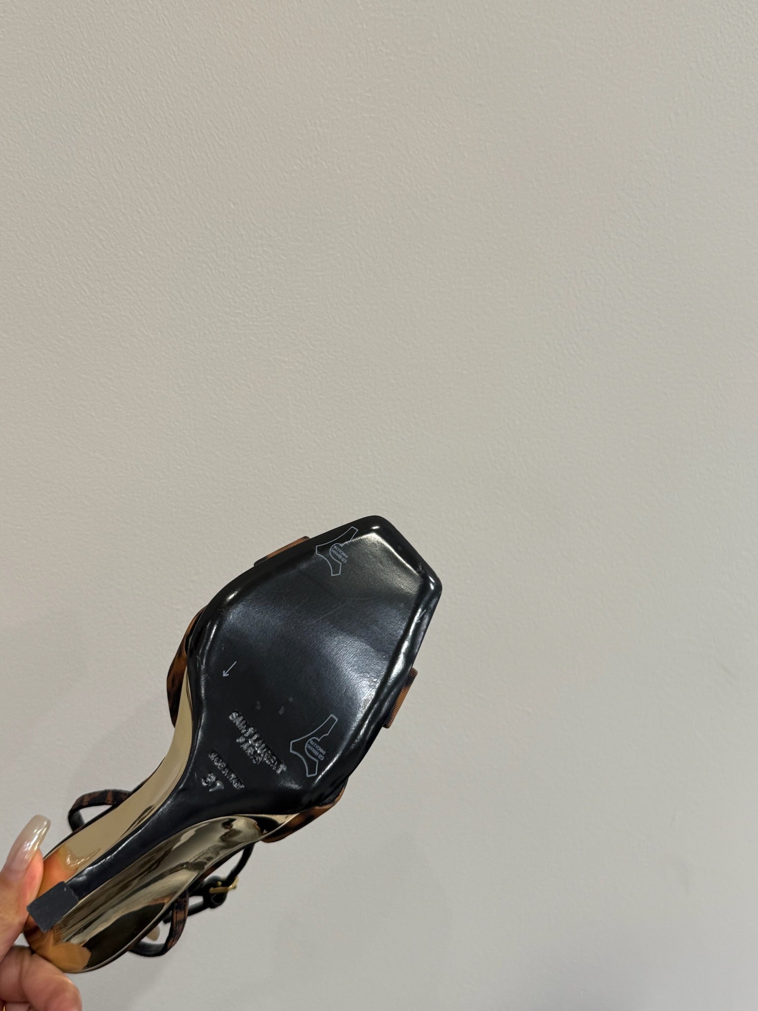 YSL STRAPPY WEDGE SANDALS 25S IN LEOPARD PRINT FABRIC