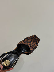 YSL STRAPPY WEDGE SANDALS 25S IN LEOPARD PRINT FABRIC