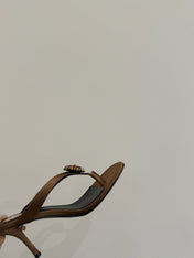 YSL HEELED THONG SANDALS 25S IN BROWN SATIN WITH CRYSTAL