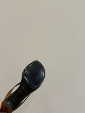 YSL HEELED THONG SANDALS 25S IN BROWN SATIN WITH CRYSTAL