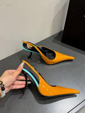 YSL HIGH SLINGBACK 25S IN ENERGY ORANGE GLOSSY LAMBSKIN