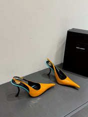 YSL HIGH SLINGBACK 25S IN ENERGY ORANGE GLOSSY LAMBSKIN