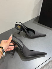 YSL HIGH SLINGBACK 25S IN BLACK SATIN