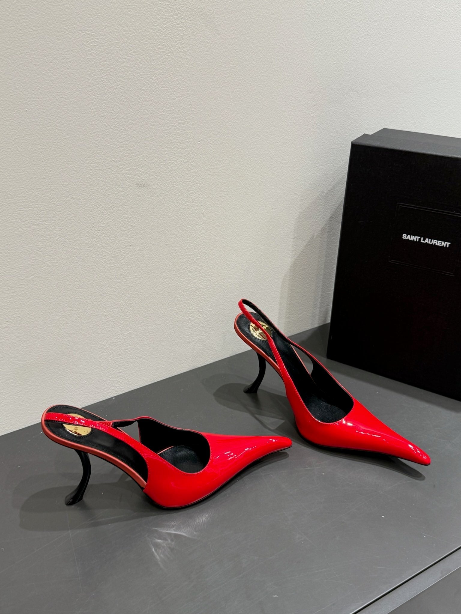 YSL HIGH SLINGBACK 25S IN RED GLOSSY LAMBSKIN