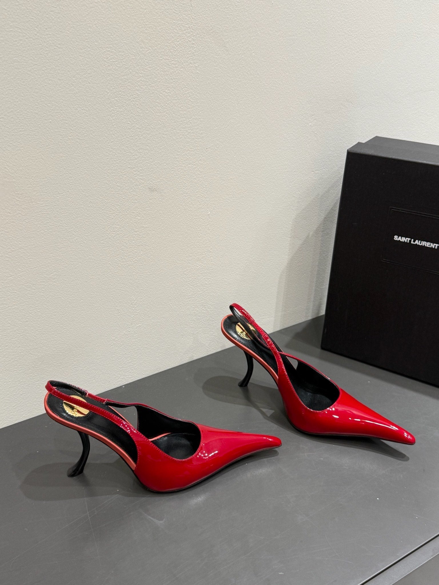YSL HIGH SLINGBACK 25S IN DARK RED GLOSSY LAMBSKIN