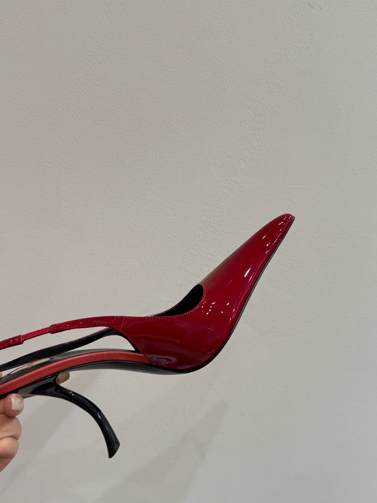 YSL HIGH SLINGBACK 25S IN DARK RED GLOSSY LAMBSKIN