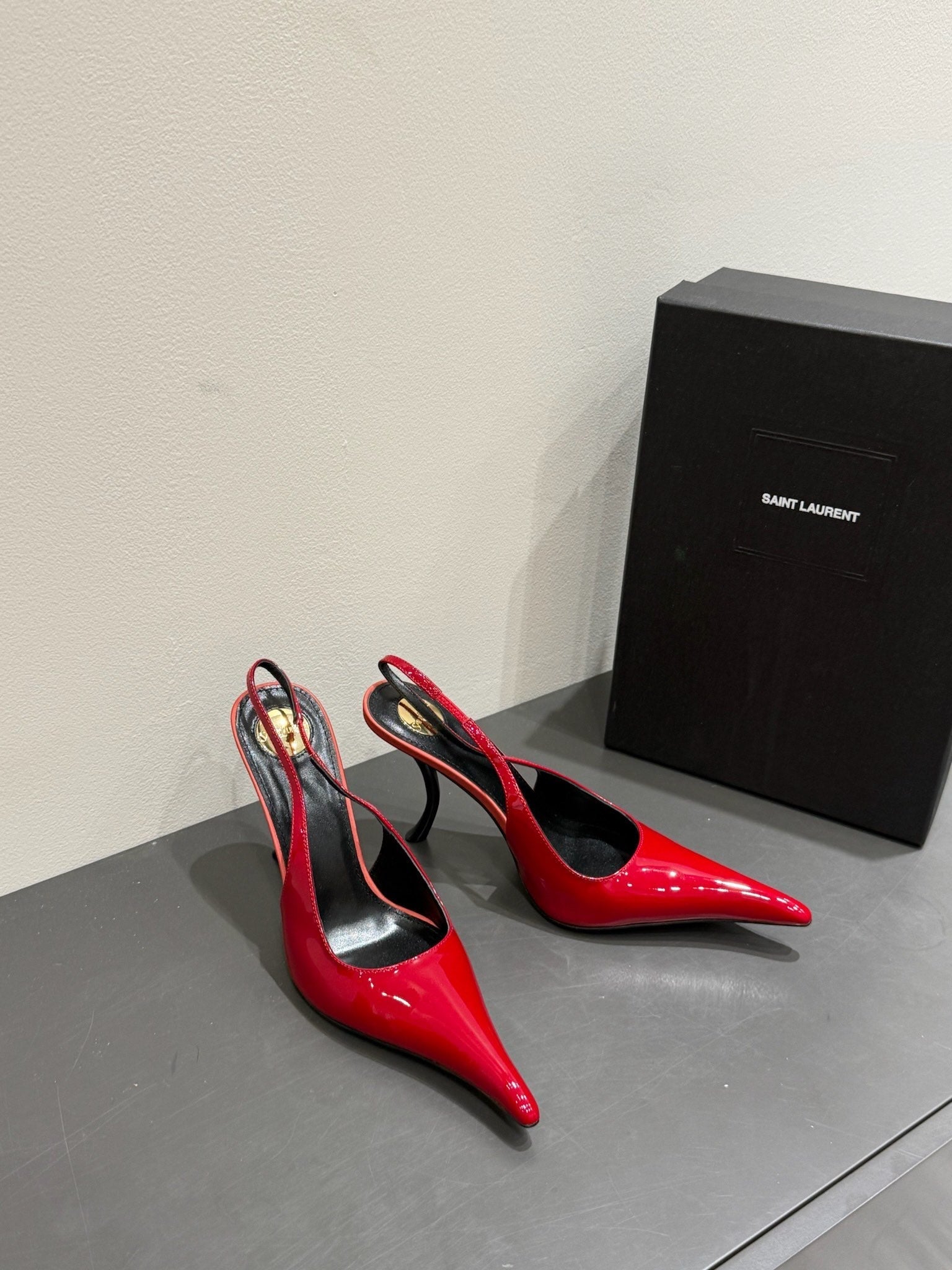 YSL HIGH SLINGBACK 25S IN DARK RED GLOSSY LAMBSKIN